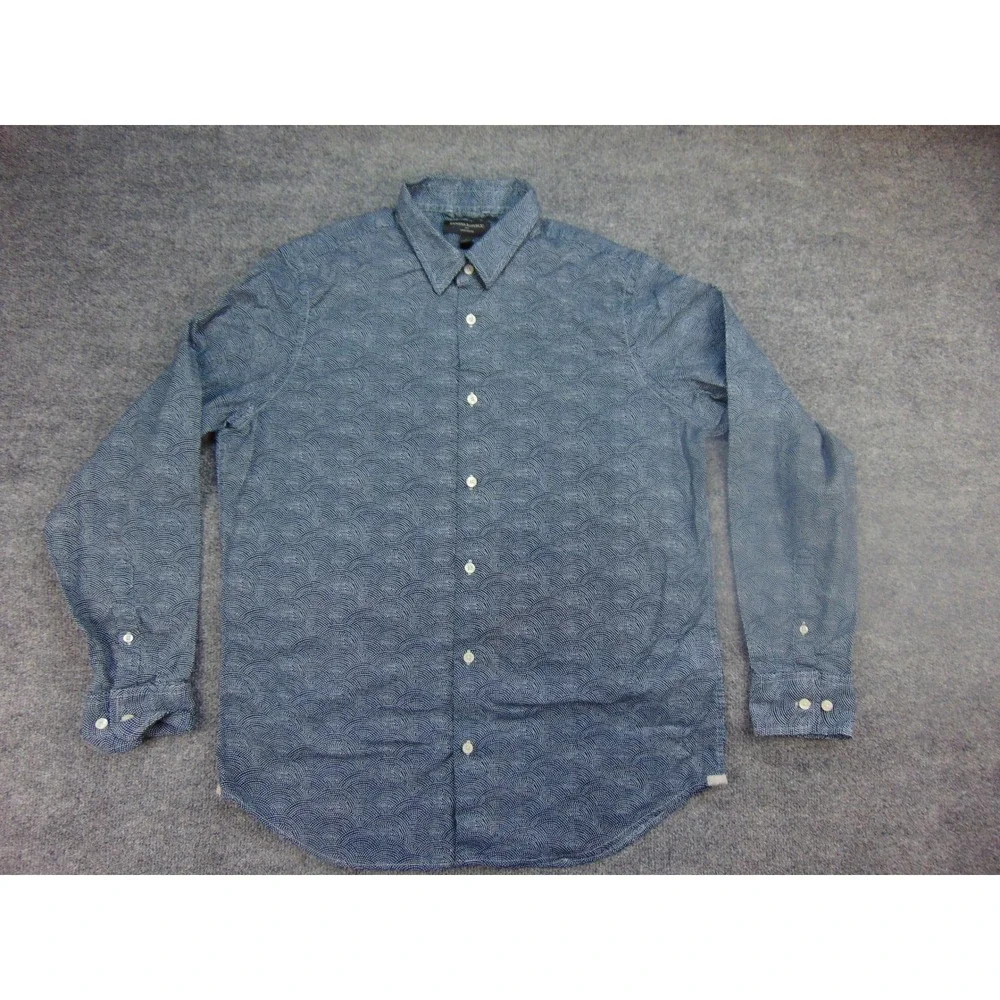 Banana Republic Shirt Mens Large Blue Seigaiha Wave Linen Blend Coastal Nautical